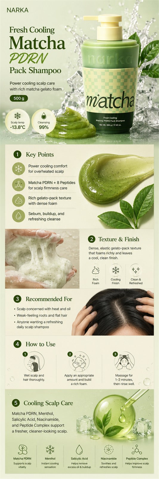 [PRE ORDER] Narka Fresh Cooling Matcha-PDRN Pack Shampoo 500g