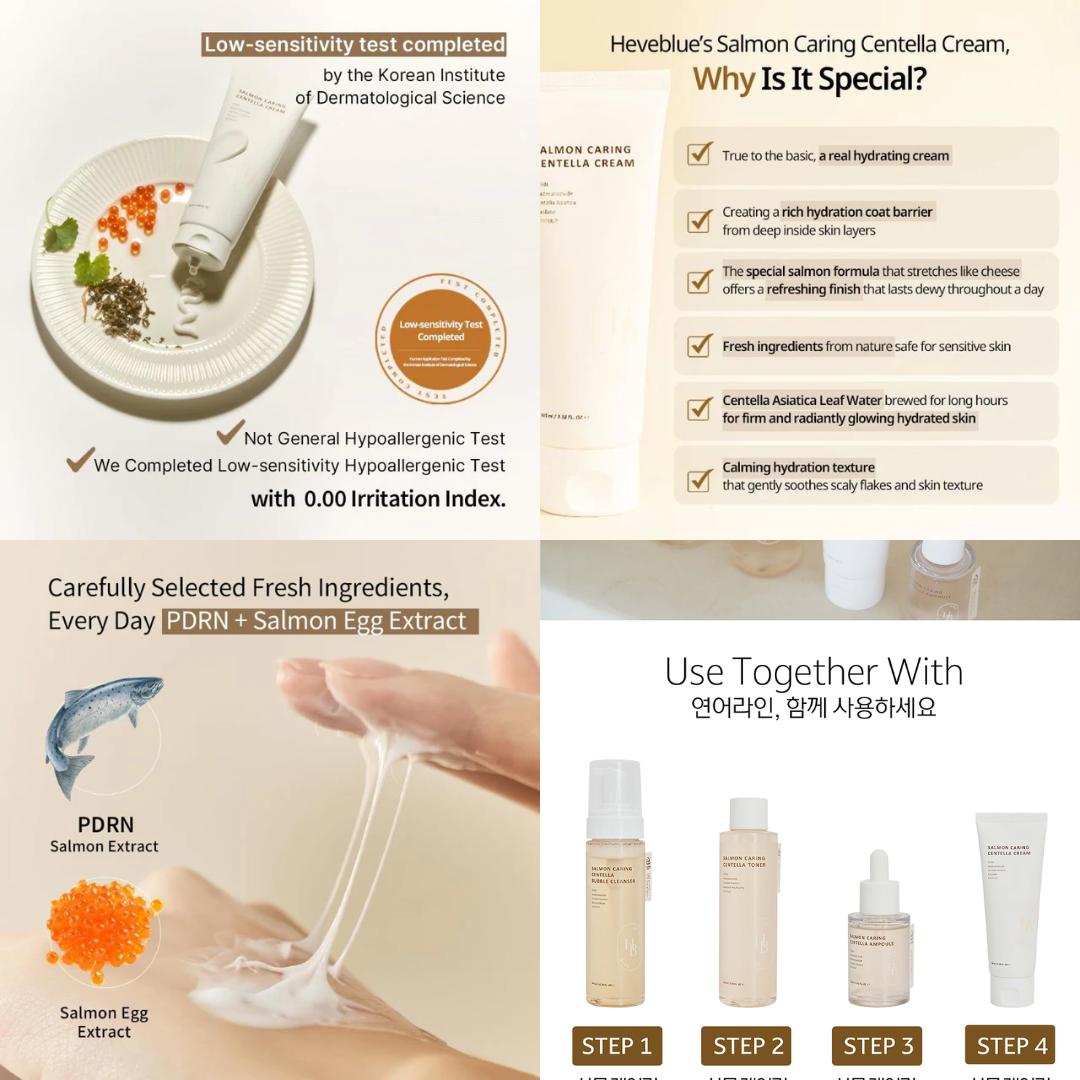 [PRE ORDER] BOGO Heveblue Salmon Caring  Centella Cream 100ml